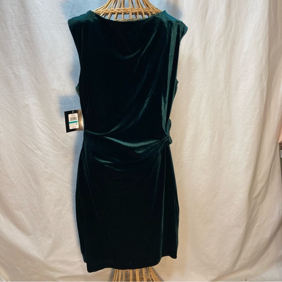 TOMMY HILFINGER VELVET GREEN PARTY DRESS RUCHING ZIP UP DRAPED NECK NWT SIZE 16 - Picture 15 of 15